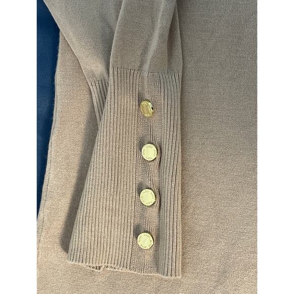 Anne Klein Tan Mock Neck Sweater Gold Button Detail Side Slits Large - Picture 10 of 10